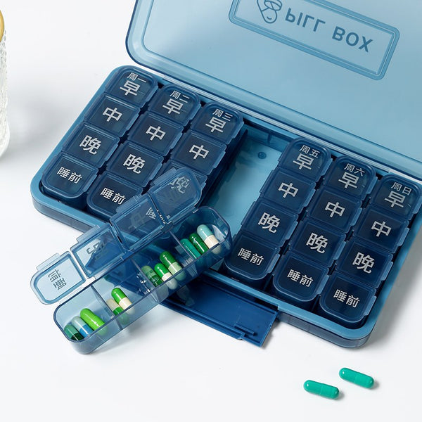 AB Care Ultra Planner 28 Weekly Pill Organizer, compact parapharmacy medication organizer with individual compartments for each day.