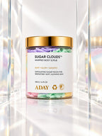 ADAY Sugar Clouds Whipped Body Scrub between panes of sunlit glass