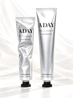ADAY Shimmer Toothpaste in Silver Peppermint, two 75 ml silver tubes with black octagonal caps