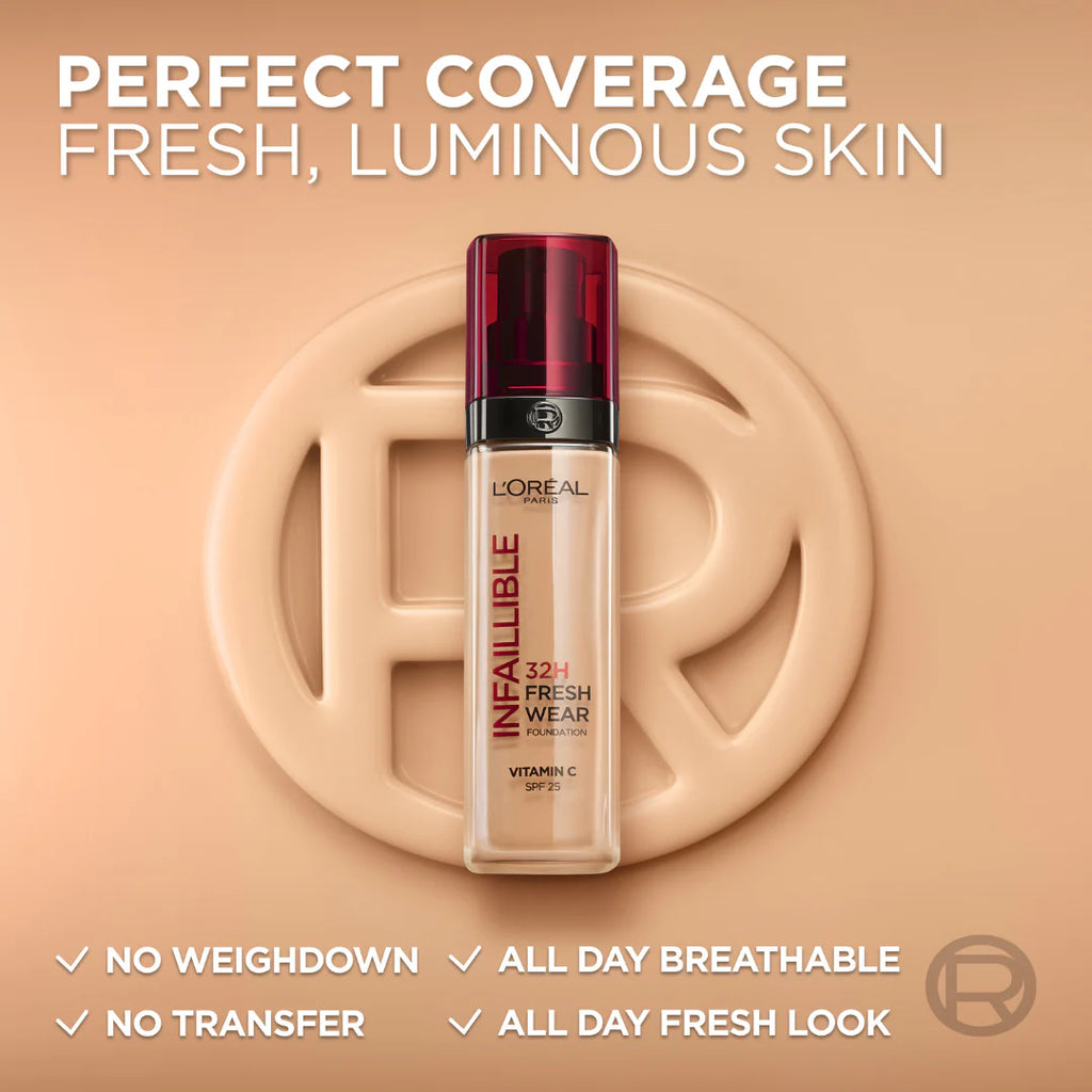 L'Oréal Paris - L’Oréal Paris Makeup Infaillible 32H Freshwear Liquid Foundation, Vitamin C,  SPF25L’Oréal Paris Makeup Infaillible 32H Freshwear Liquid Foundation, Vitamin C,  SPF25 - 250 Sable Eclat/R | MazenOnline