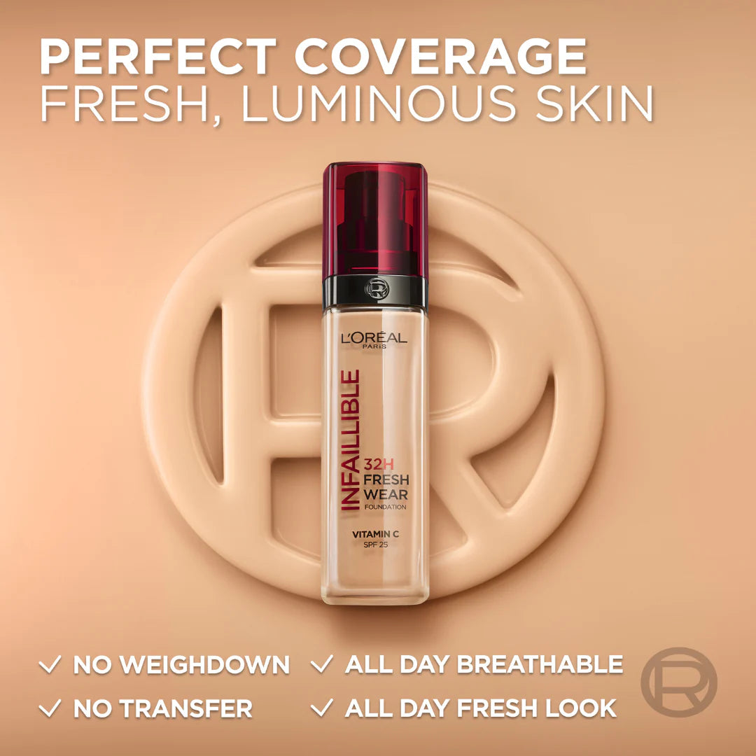 L'Oréal Paris - L’Oréal Paris Makeup Infaillible 32H Freshwear Liquid Foundation, Vitamin C,  SPF25L’Oréal Paris Makeup Infaillible 32H Freshwear Liquid Foundation, Vitamin C,  SPF25 - 250 Sable Eclat/R | MazenOnline