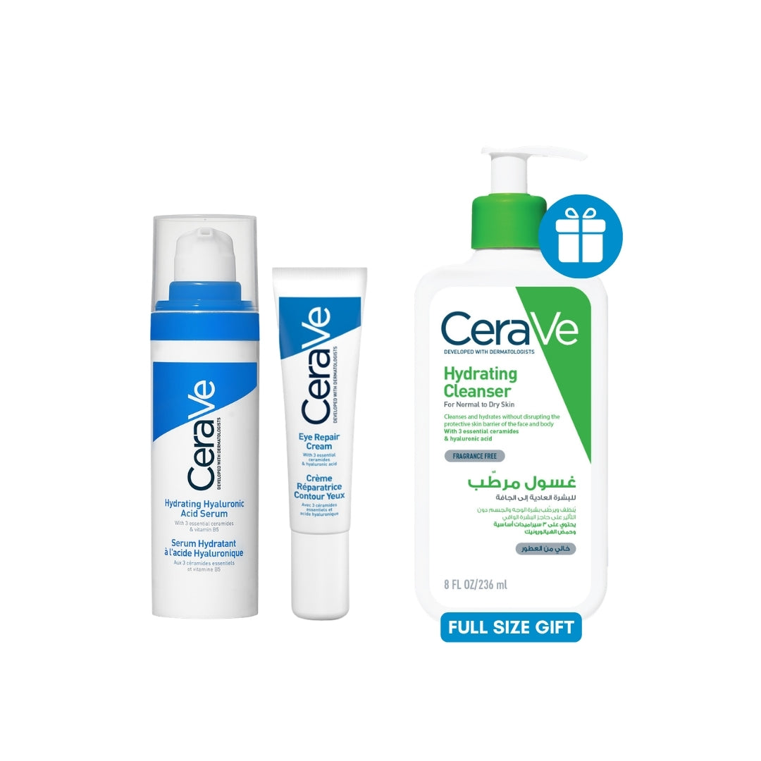 Eye Repair Cream for Dark Circles and Puffiness with Hyaluronic Acid + Hydrating Hyaluronic Acid Face Serum Get Hydrating Cleanser for Normal to Dry Skin with Hyaluronic Acid