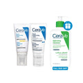CeraVe AM Facial Moisturizing Lotion SPF50 for Normal to Dry Skin 52ml + PM Facial Moisturizing Lotion Night Cream with Hyaluronic Acid Get Hydrating Cleanser for Normal to Dry Skin with Hyaluronic Acid