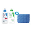 Moisturizing Lotion for Very Dry + Hydrating Cleanser for Normal to Dry Skin with Hyaluronic Acid Get Blue Quilting Puffy Pouch
