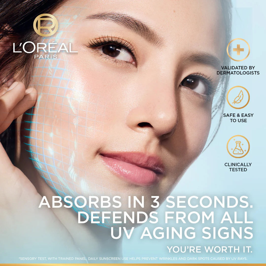 L'Oréal Paris - UV Defender, Aquafusion Daily Water Gel Sunscreen, SPF50+ PA++++, Defends from all UV aging signs, Absorbs in 3 Seconds, 50ml | MazenOnline