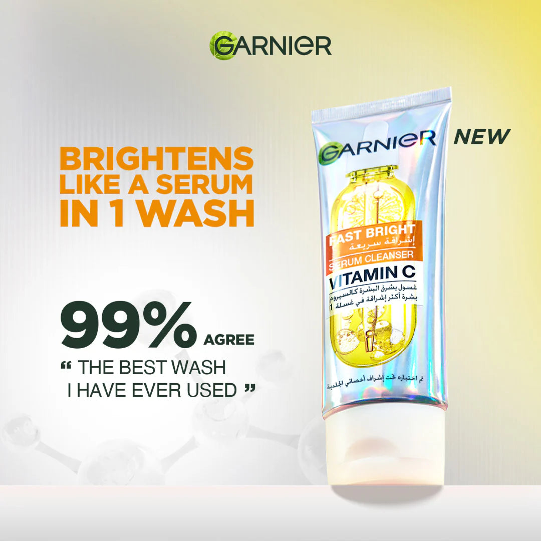 Garnier - Garnier Fast Bright Serum Cleanser - Dual Action Foam Cleanser, Brightens in 1 Wash - For All Skin Types, Even Sensitive Skin - 100 ml | MazenOnline