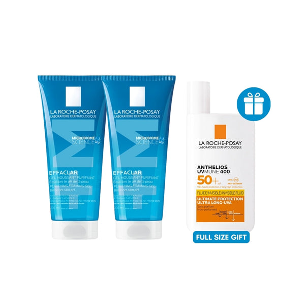 Buy 2 Effaclar Acne Foaming Cleansing Gel for Oily and Acne Prone Skin Get Anthelios Uvmune400 Invisible Fluid Sunscreen SPF50+ Free