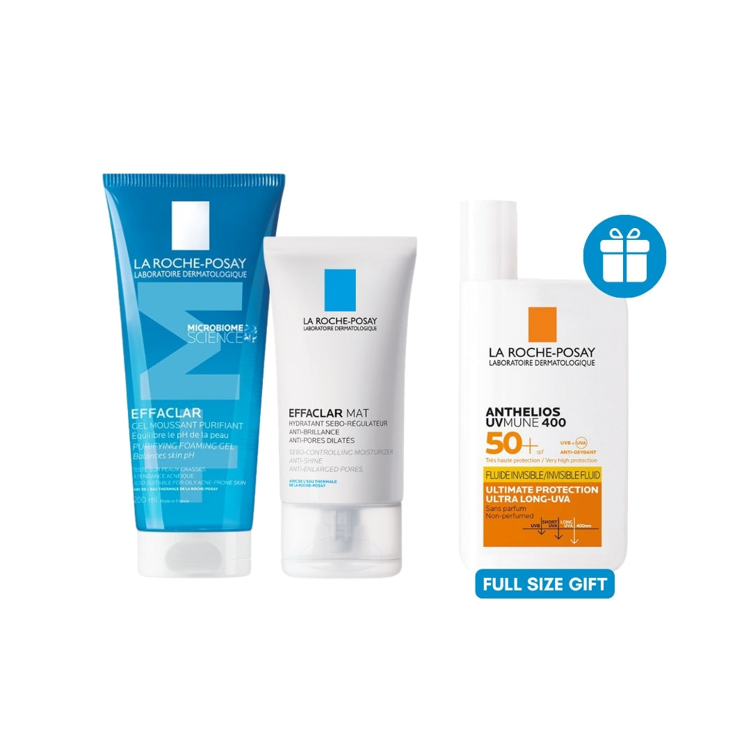 Buy Effaclar Acne Foaming Cleansing Gel for Oily and Acne Prone Skin + Effaclar MAT Mattifying Moisturizer for Oily Skin Get Anthelios Uvmune400 Invisible Fluid Sunscreen SPF50+