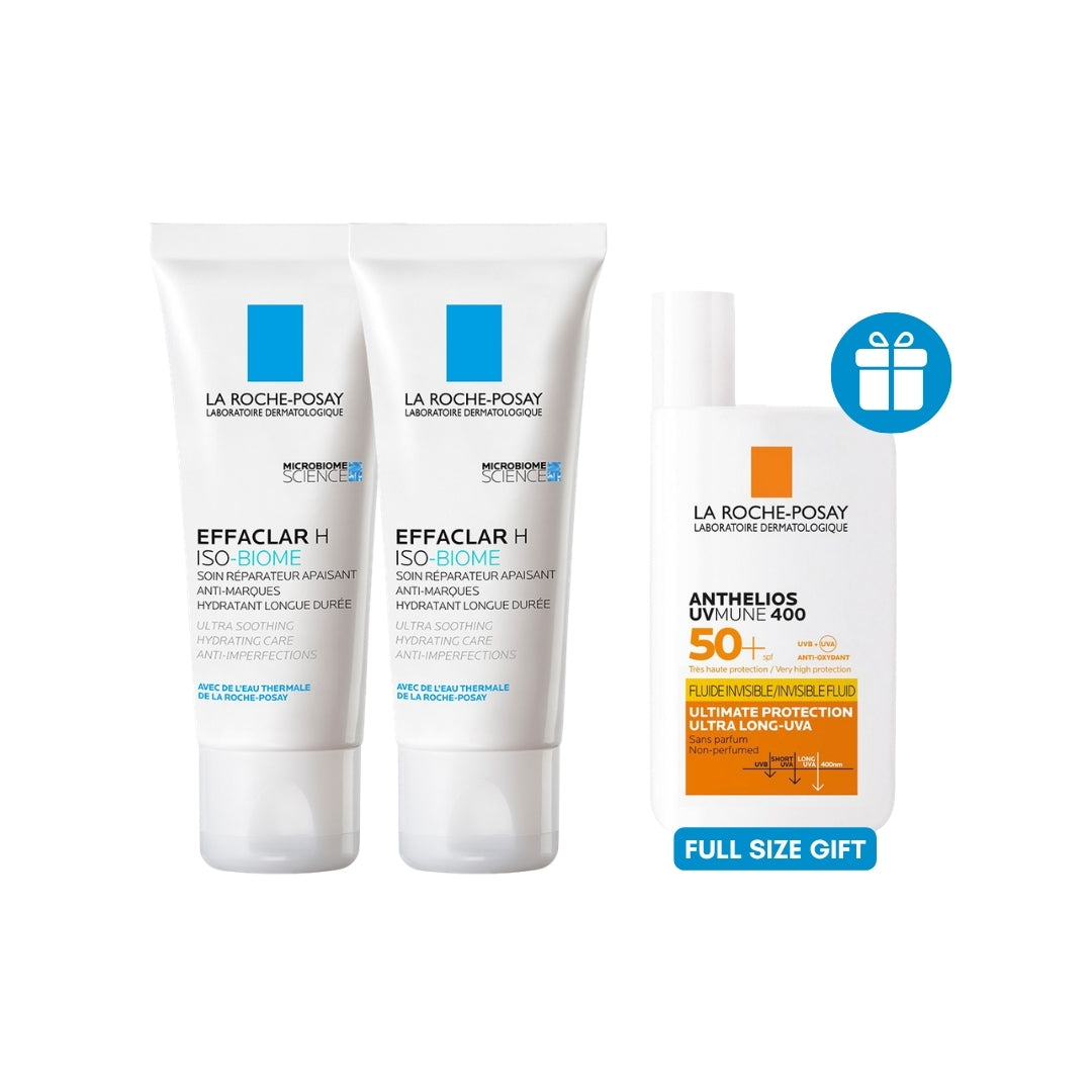 Buy 2 Effaclar H Isobiome Moisturizing Cream for oily, and acne prone skin + Anthelios Uvmune400 Invisible Fluid Sunscreen SPF50+