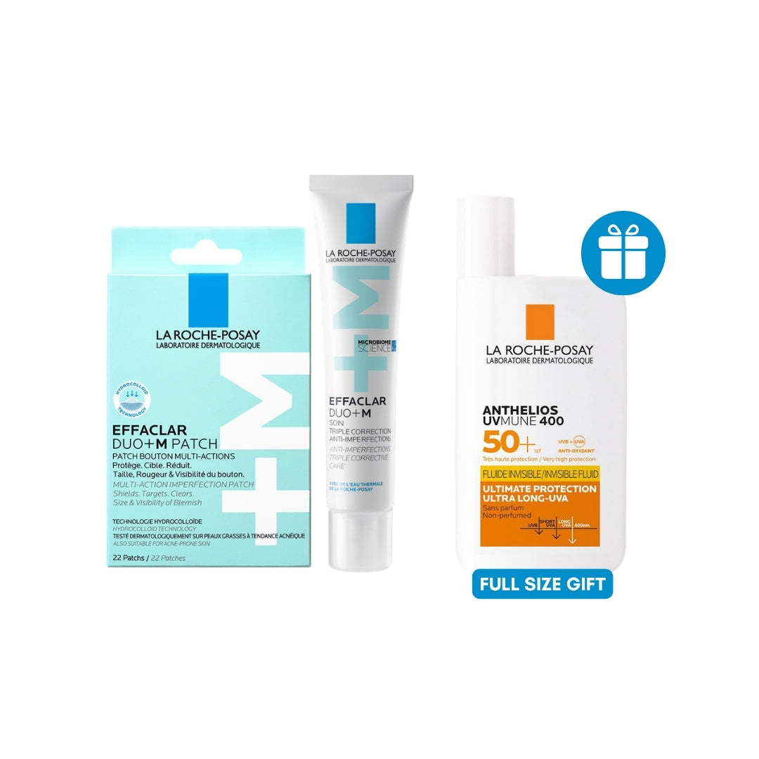 Buy Effaclar Duo+M Anti-Imperfections Triple Corrective Care + Effaclar Multi-Target Blemish Patches Get Anthelios Uvmune400 Invisible Fluid Sunscreen SPF50+
