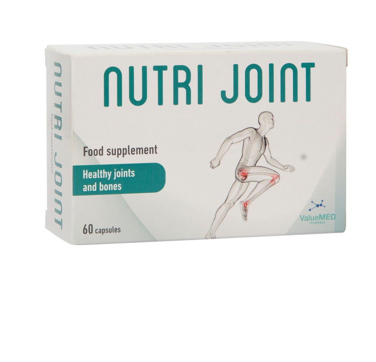 Value Med Nutri Joint supplement bottle with 60 capsules, designed for joint health in a parapharmacy setting.