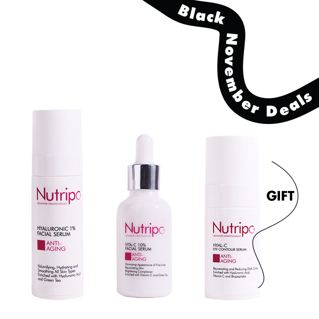Vitamin C 10% Facial Serum + Nutripo Hyaluronic 1% Facial Serum + Gift Hyal-C Eye Contour Serum