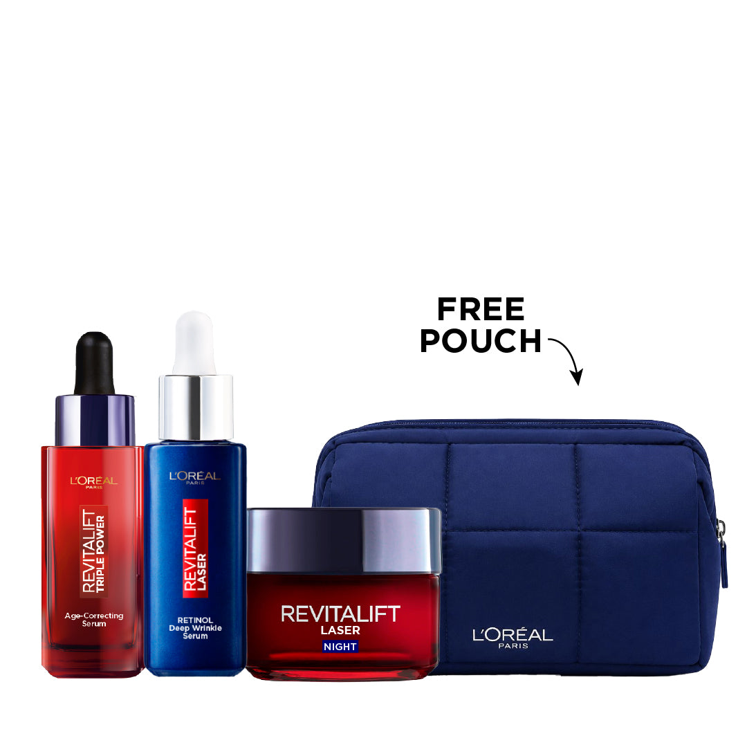 Revitalift Triple Effect Serum + Retinol Serum + Revitalift Laser Night Cream + Pouch