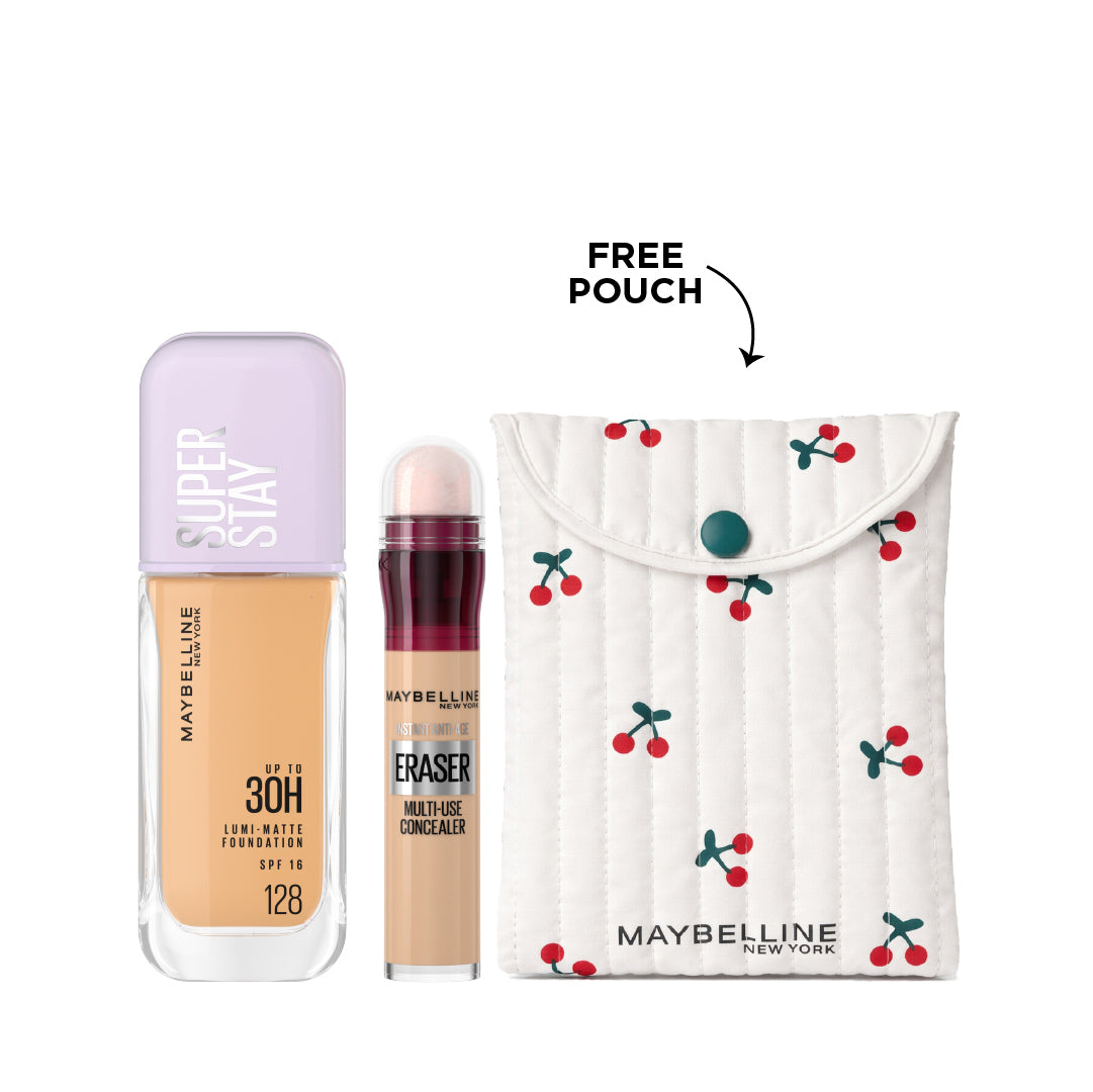 Maybelline New York - Foundation Super Stay Up To 30h Lumi Matte + Instant Age Rewind Eraser Dark circles treatment, Multi-Use Concealer + Gift | MazenOnline