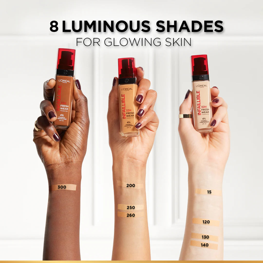 L'Oréal Paris - L’Oréal Paris Makeup Infaillible 32H Freshwear Liquid Foundation, Vitamin C,  SPF25L’Oréal Paris Makeup Infaillible 32H Freshwear Liquid Foundation, Vitamin C,  SPF25 - 250 Sable Eclat/R | MazenOnline