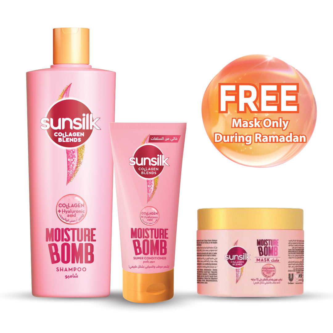 Garnier - Sunsilk Collagen Blends Moisture Bomb Super Shampoo  + Conditioner + Gift | MazenOnline