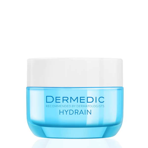 Dermedic Hydrain Ultra-Hydrating Cream Gel applied to skin, showcasing its smooth, lightweight texture for intense hydration.