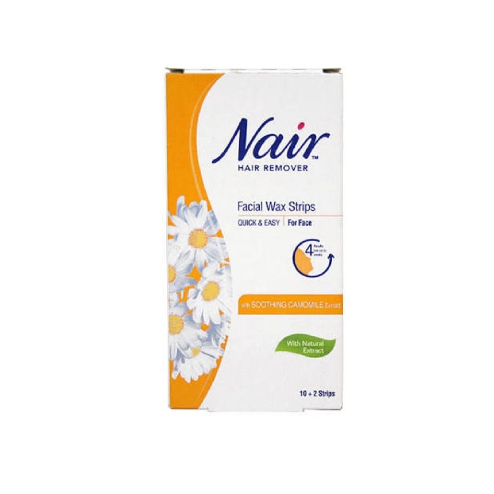 Nair Facial Hair Wax Strips with Soothing Camomile Extract Sensitive Skin 12 CT - MazenOnline