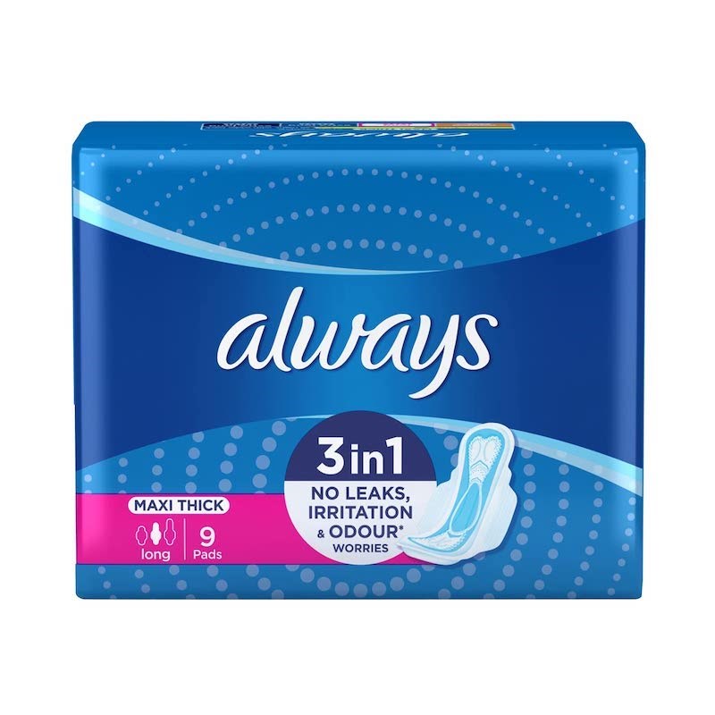 Always Maxi Thick Long 3-in-1, 9 Pads - MazenOnline