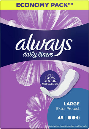 Always Daily Liners Extra Protect Pantyliners, Large, 48 Pieces - MazenOnline
