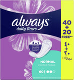 Always Daily Liners Comfort Protect, Normal, 60 Count - MazenOnline