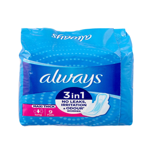 Always Maxi Thick Long 3-in-1, 9 Pads - MazenOnline