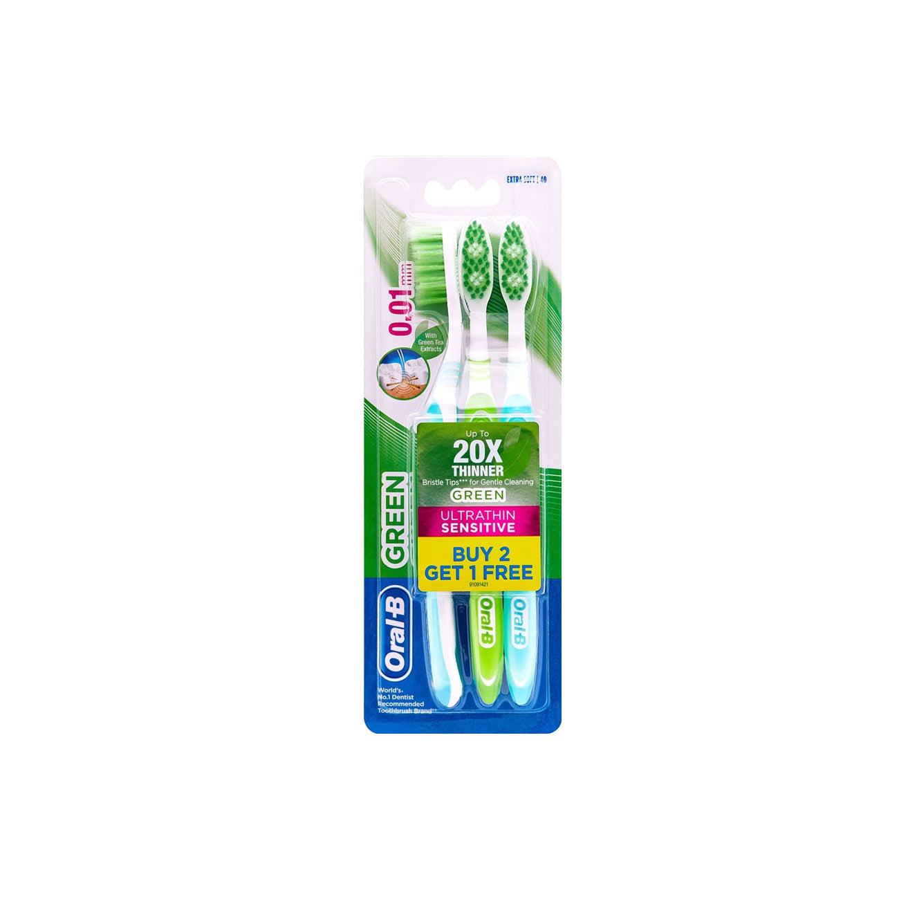 Ultrathin Sensitive (Green) Manual Toothbrush - Pack of 3 - MazenOnline