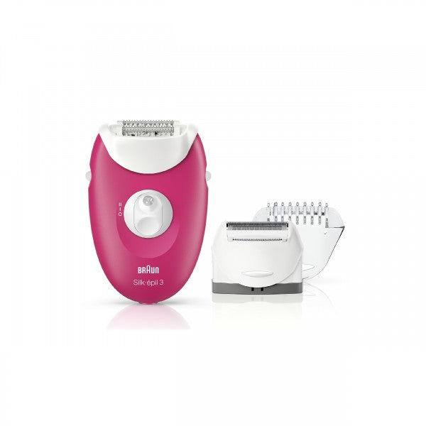 Braun Silk-épil 3 3-410 epilator raspberry pink - Corded epilator with 3 extras - MazenOnline